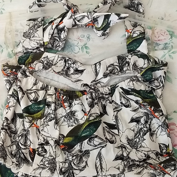 Festive Black White Print Halter Dress - Picture 5 of 13